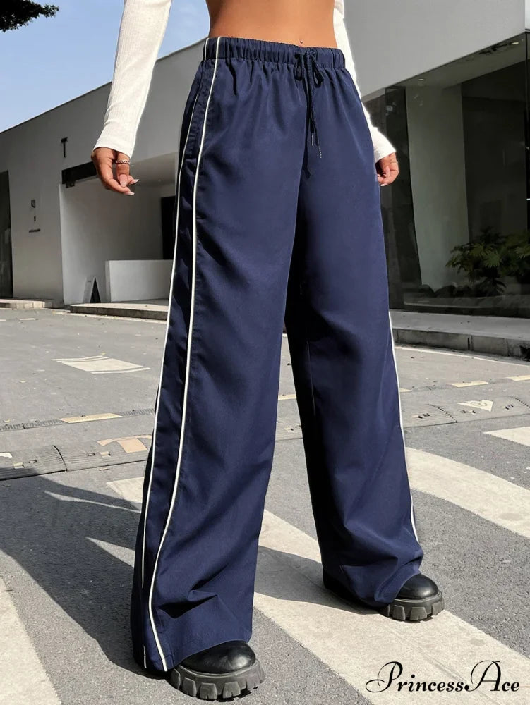 Piping Drawstring Waist Wide Leg Pants image 8