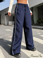 Piping Drawstring Waist Wide Leg Pants image 8