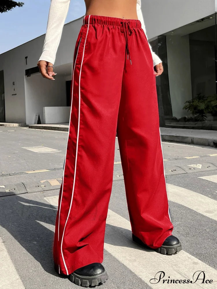 Piping Drawstring Waist Wide Leg Pants image 1