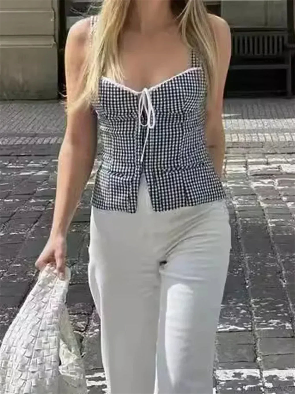 Plaid Backless Tie-up Front Split Tank Crop Top image 4