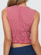 Plaid Bow Ruffle Hem Deep V-neck Crop Top image 3