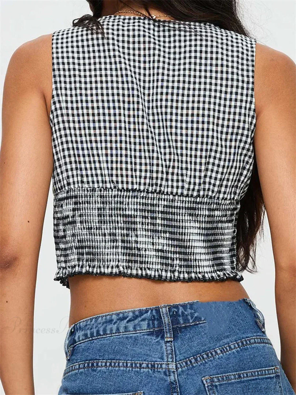 Plaid Bow Ruffle Hem Deep V-neck Crop Top image 6
