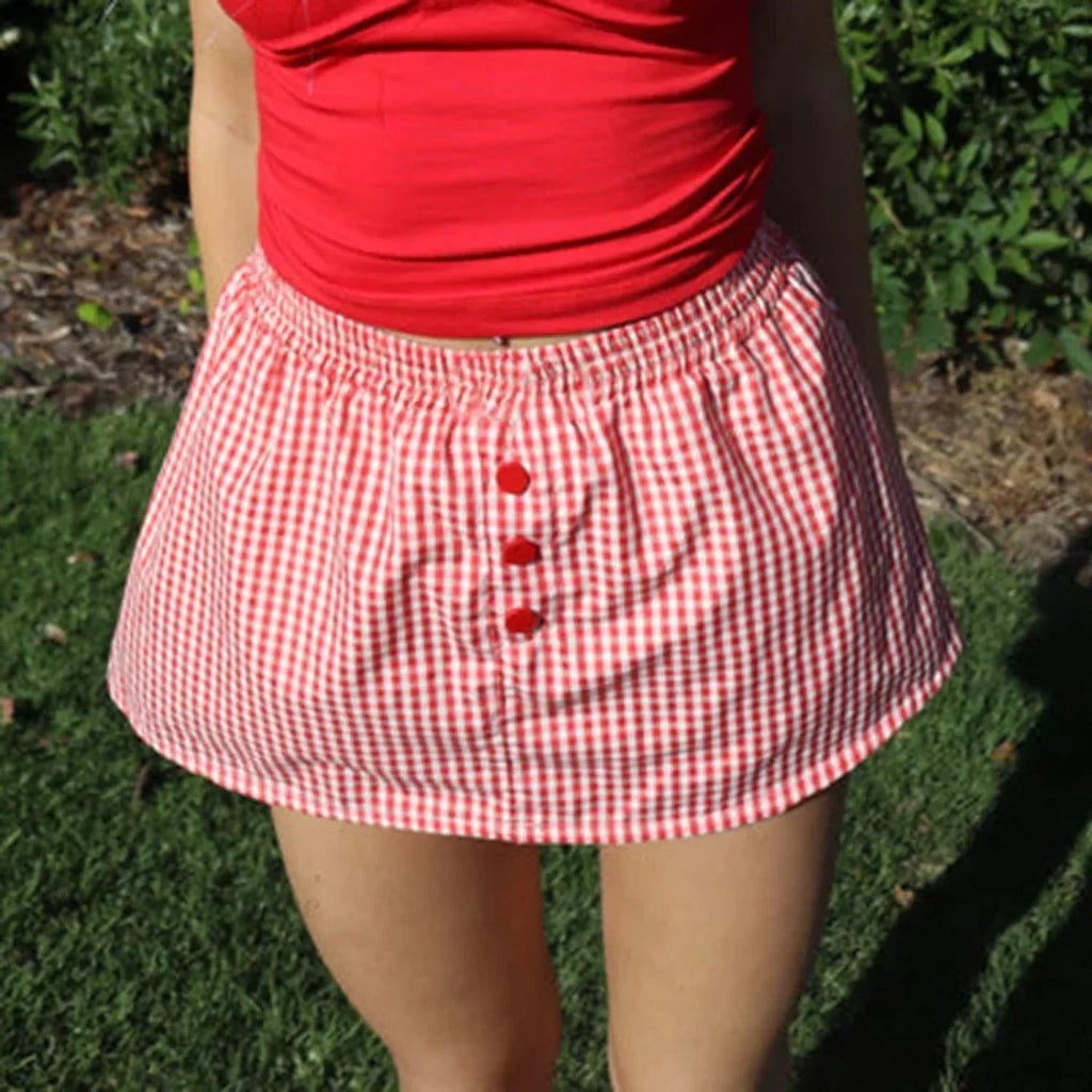 Plaid Button Decro A-Line Skirt image 3