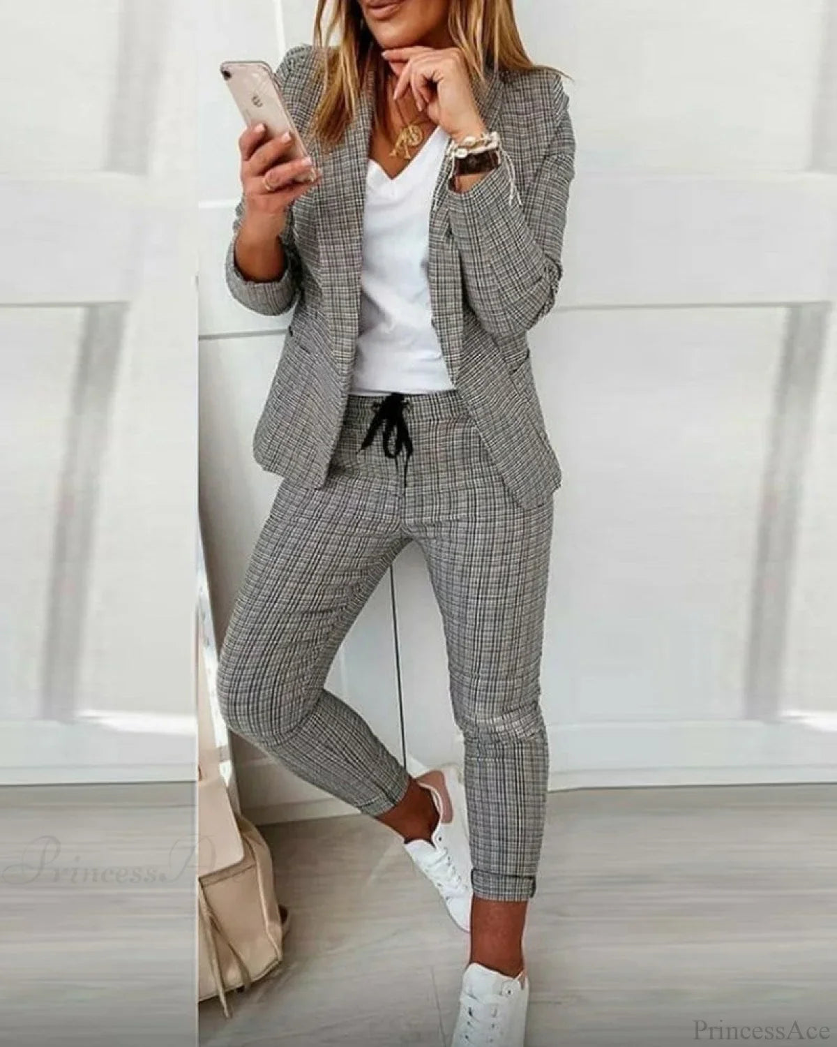 Plaid Comfortable Casual Women's Set image 1