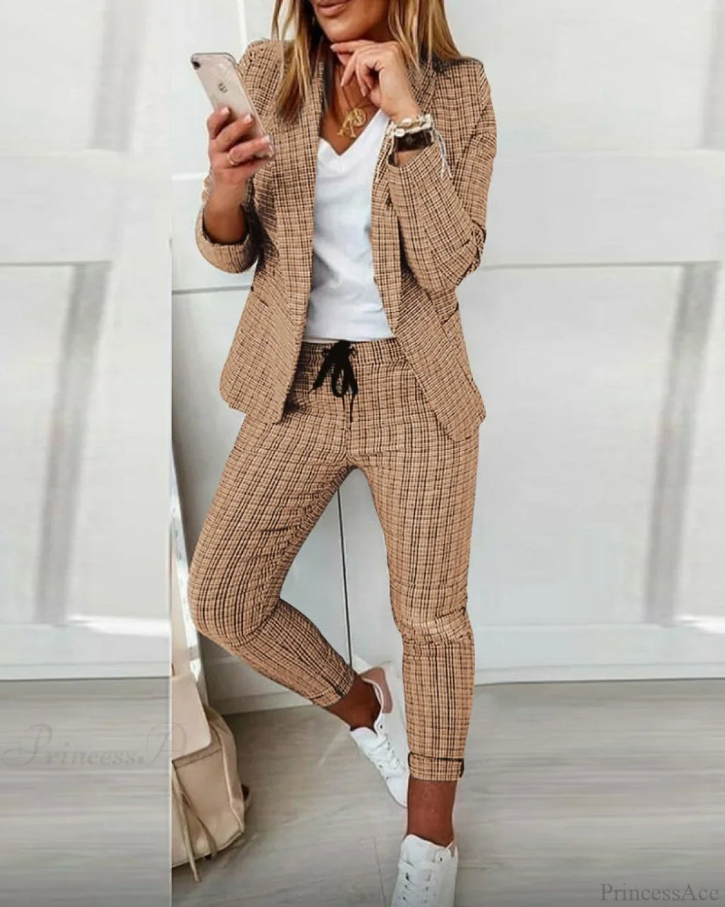 Plaid Comfortable Casual Women's Set image 3