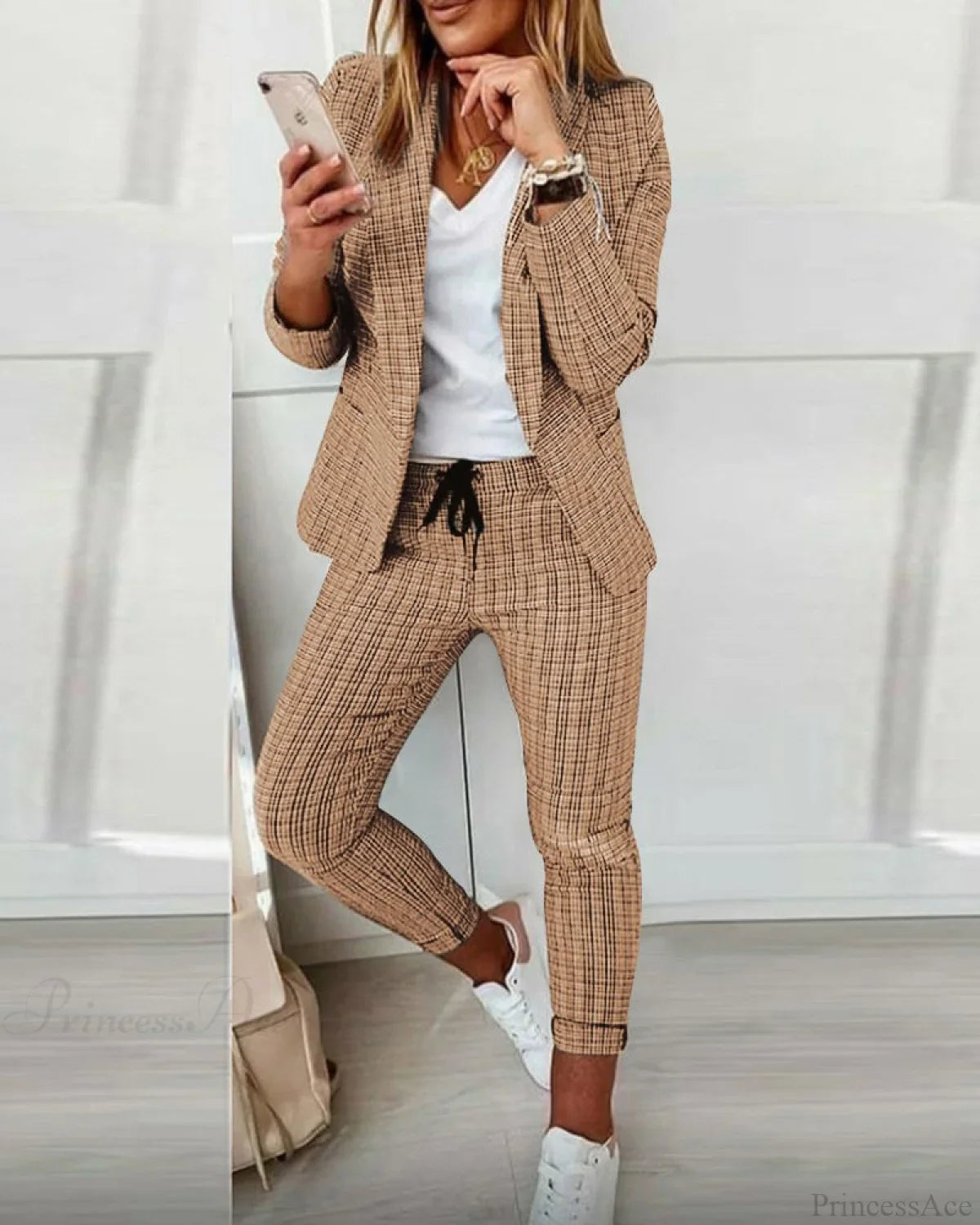 Plaid Comfortable Casual Women's Set image 3