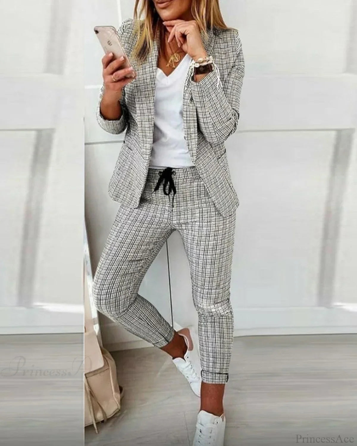 Plaid Comfortable Casual Women's Set image 5