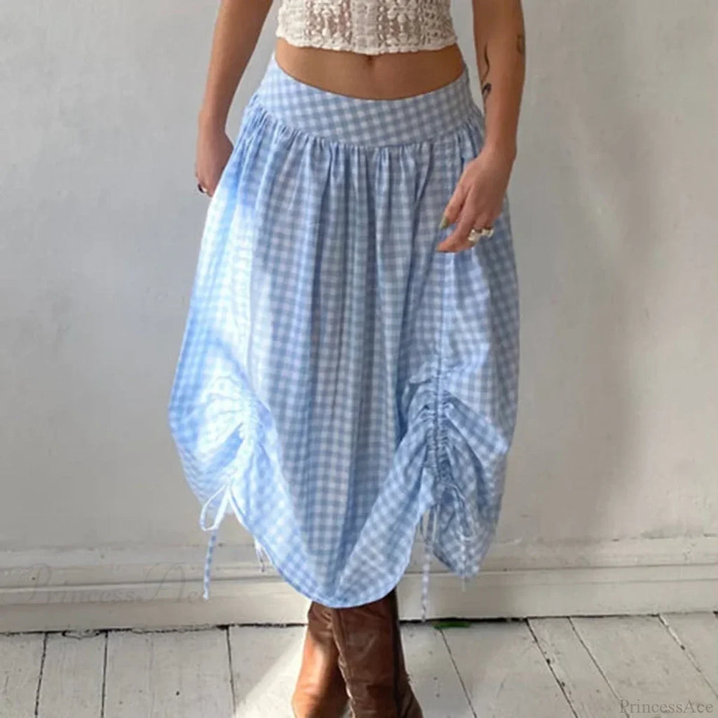 Plaid Drawstring Maxi Skirt image 3