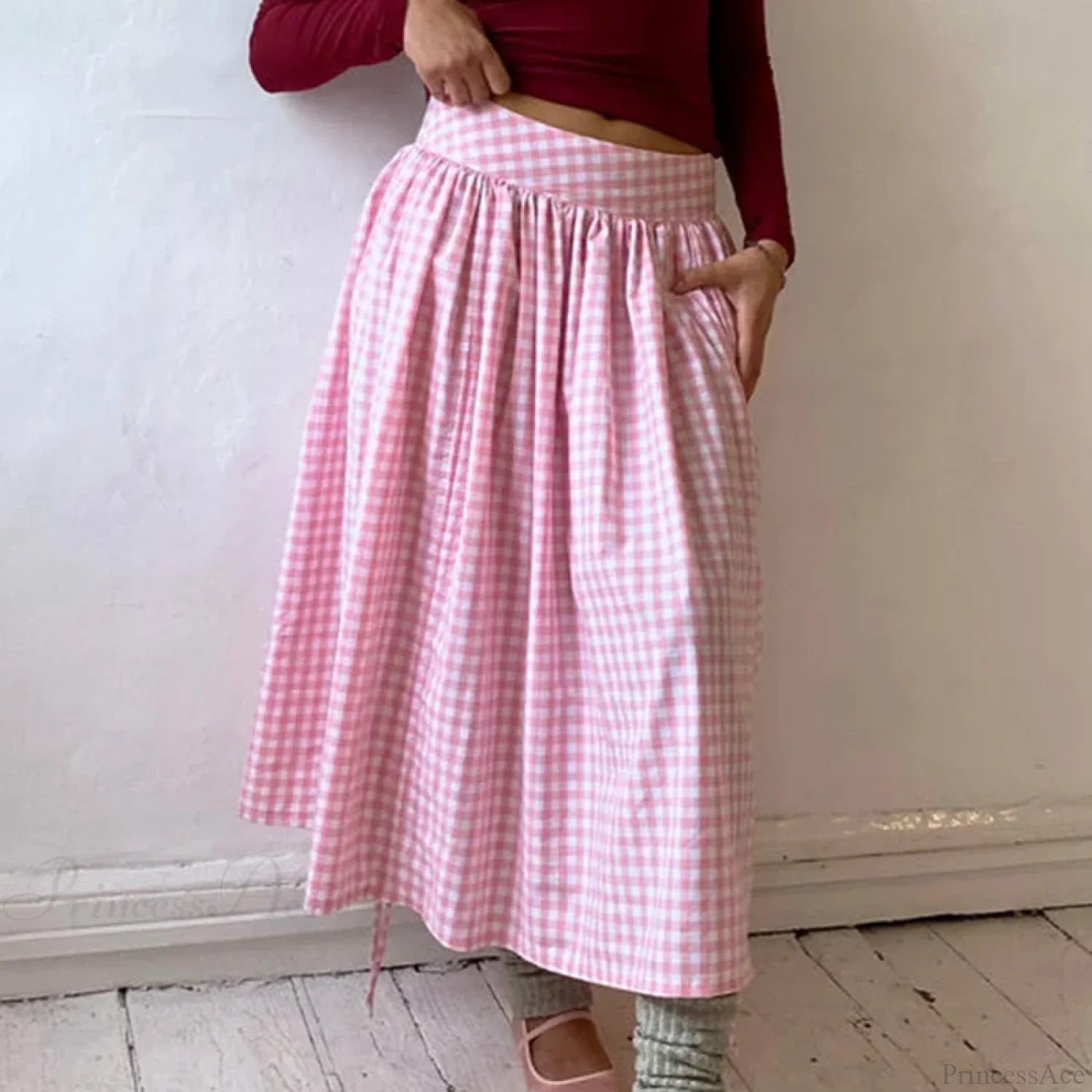 Plaid Drawstring Maxi Skirt image 1