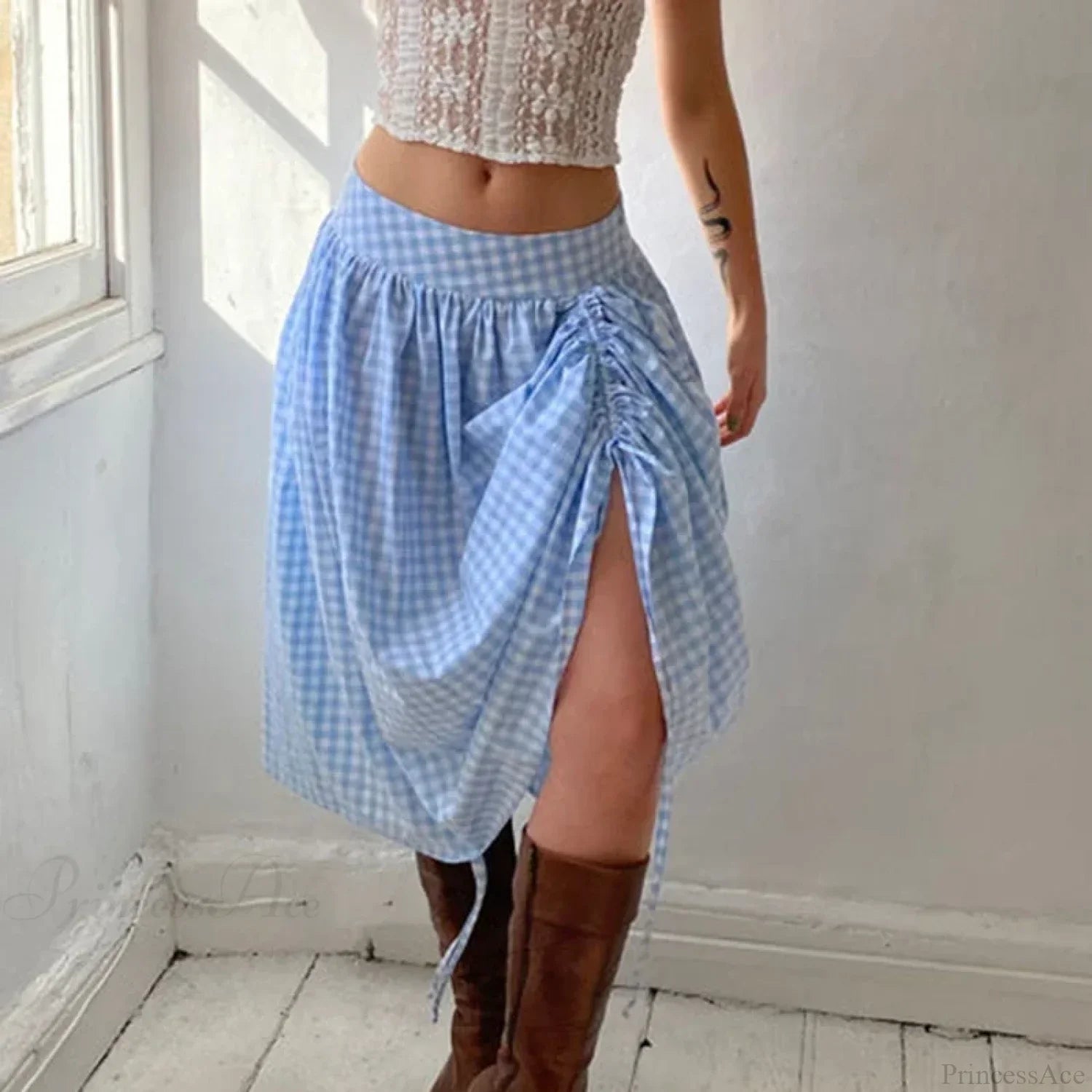 Plaid Drawstring Maxi Skirt image 5