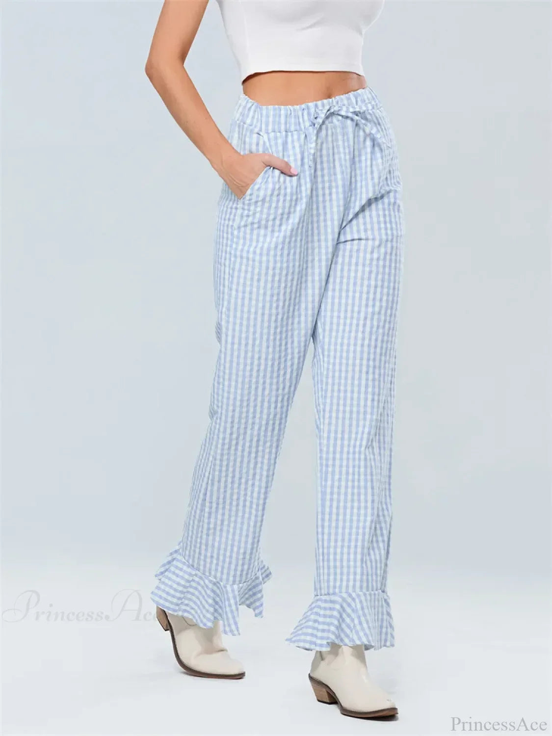Plaid Flared Drawstring High Waist Casual Pant image 3