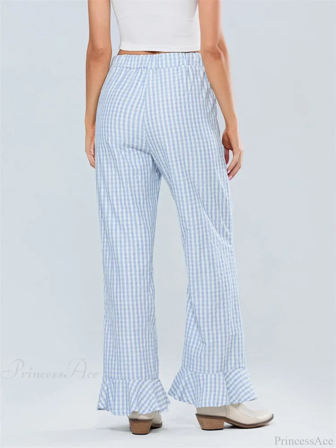 Plaid Flared Drawstring High Waist Casual Pant image 4
