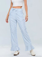 Plaid Flared Drawstring High Waist Casual Pant image 1