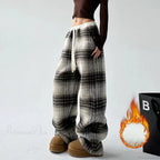 Plaid Fleece High Waist Casual Pants image 5