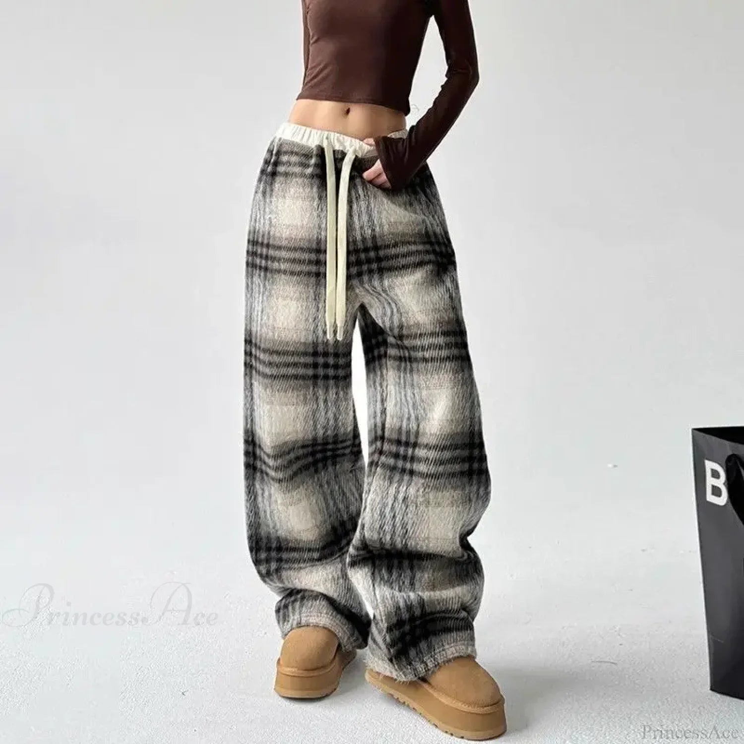 Plaid Fleece High Waist Casual Pants image 2