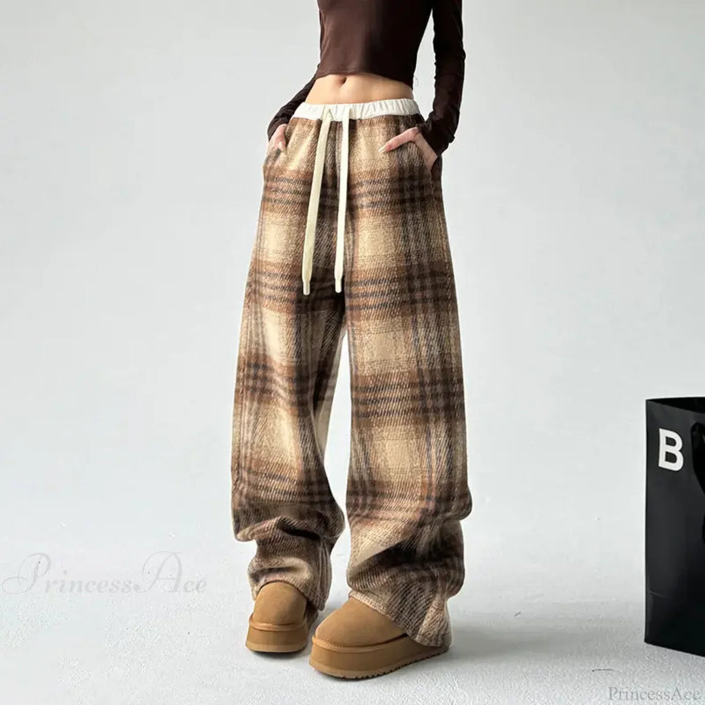 Plaid Fleece High Waist Casual Pants image 6