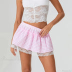 Plaid Floral Lace Patchwork Skirt image 1