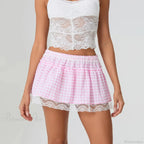 Plaid Floral Lace Patchwork Skirt image 3