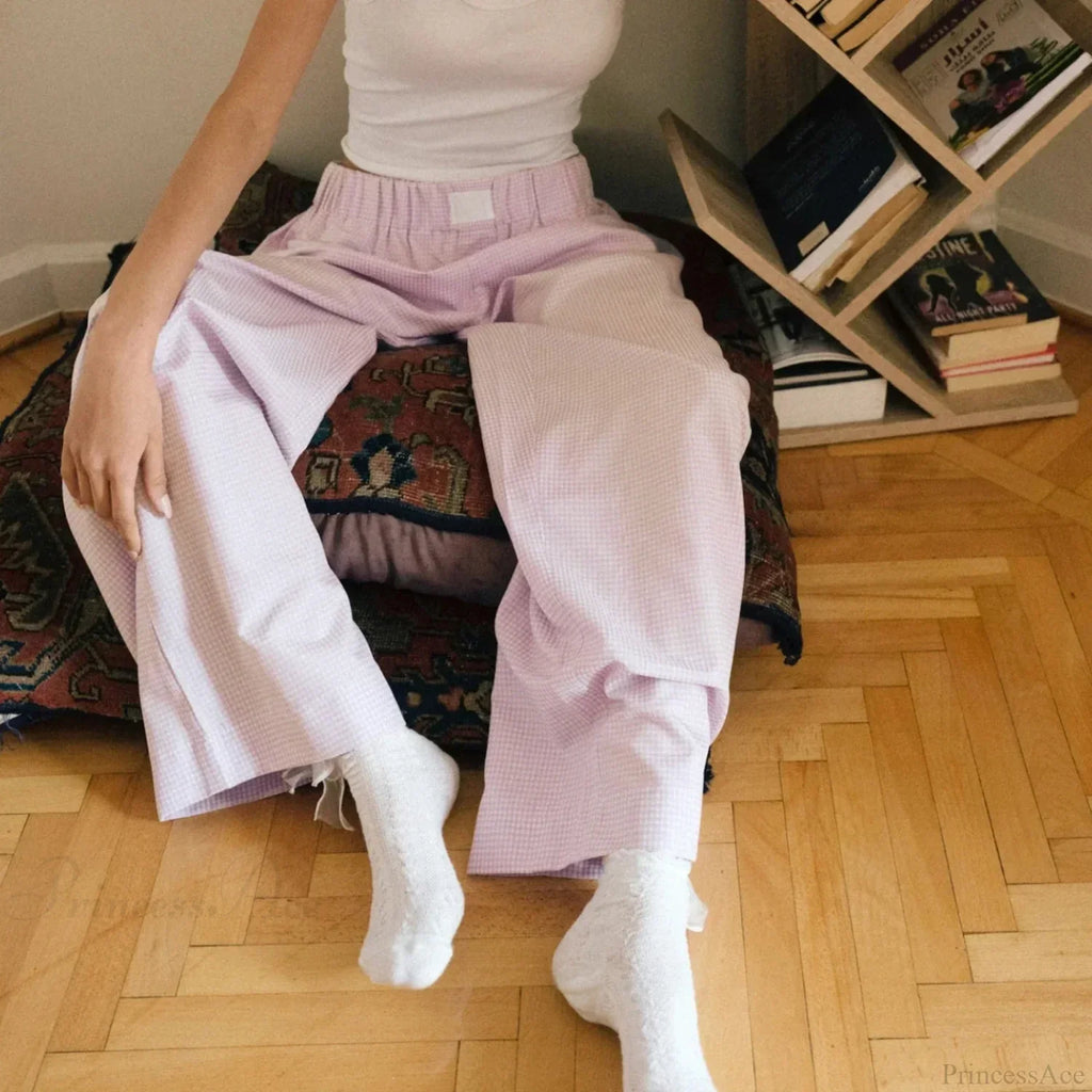 Plaid High Waist Straight Wide Leg Pajama Pant image 6