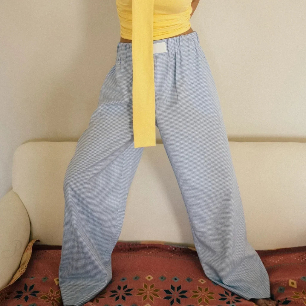 Plaid High Waist Straight Wide Leg Pajama Pant image 4