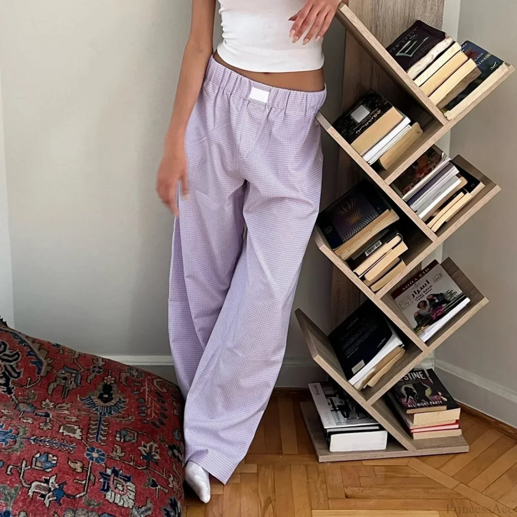 Plaid High Waist Straight Wide Leg Pajama Pant image 2