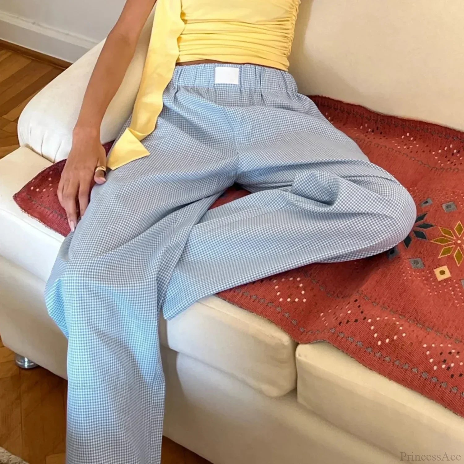 Plaid High Waist Straight Wide Leg Pajama Pant image 3