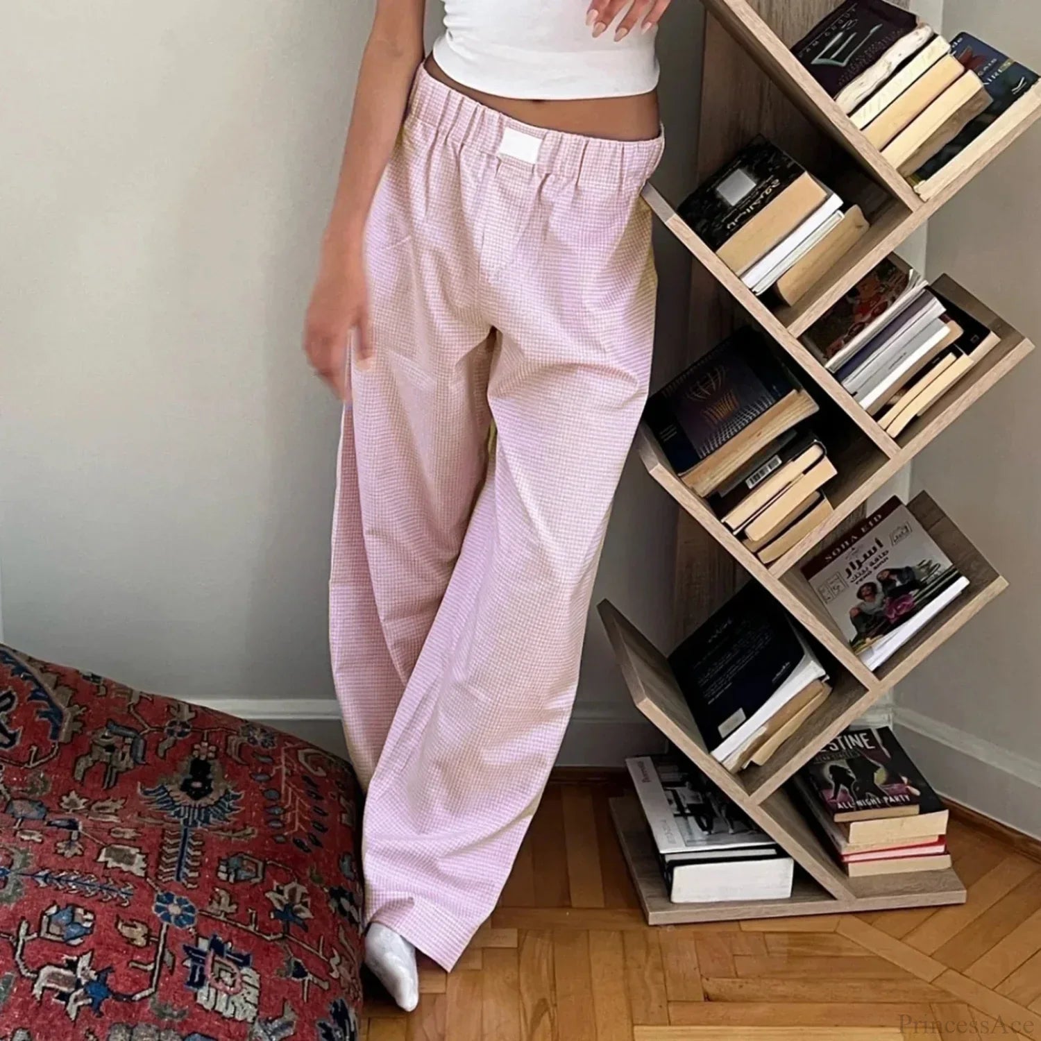 Plaid High Waist Straight Wide Leg Pajama Pant image 5