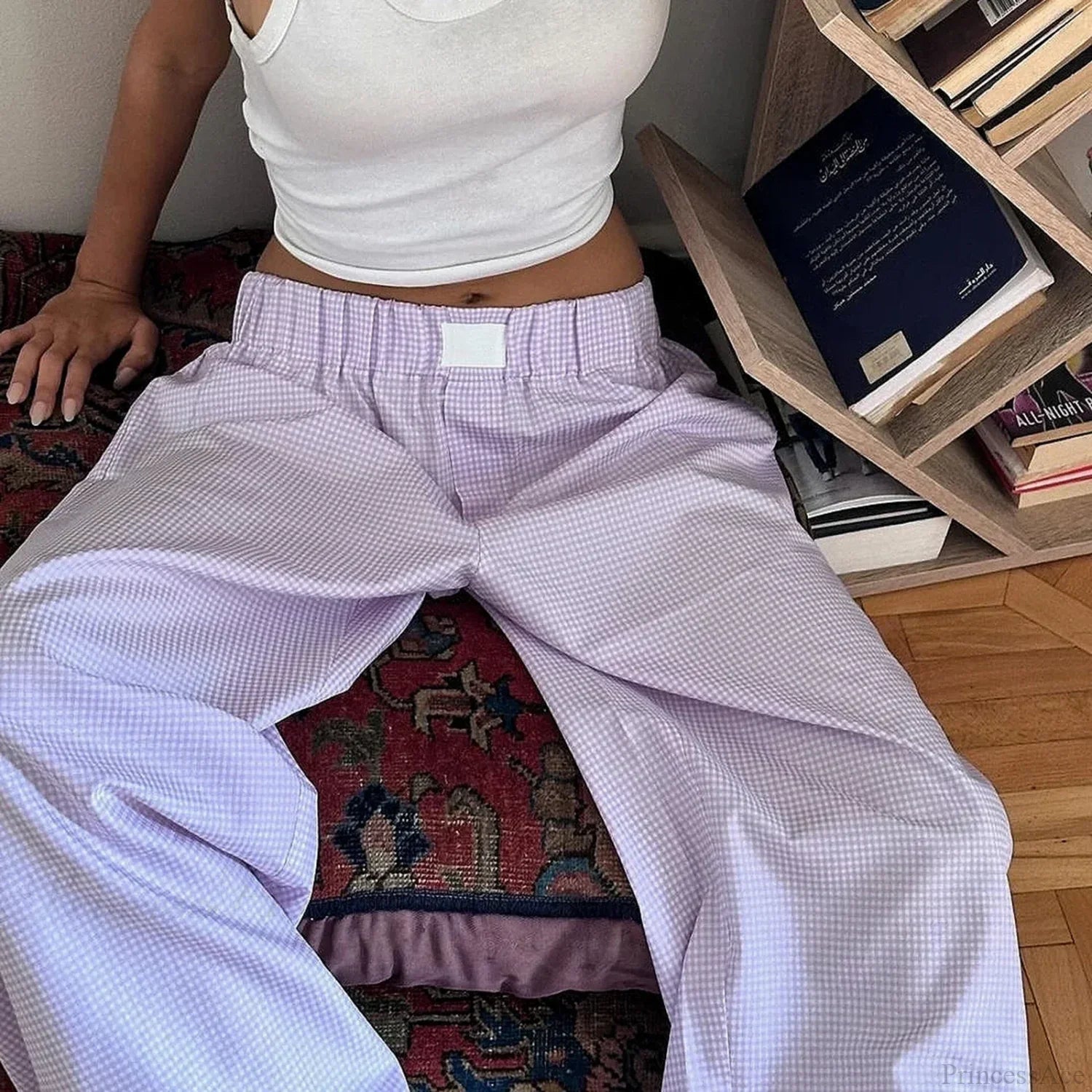Plaid High Waist Straight Wide Leg Pajama Pant image 1