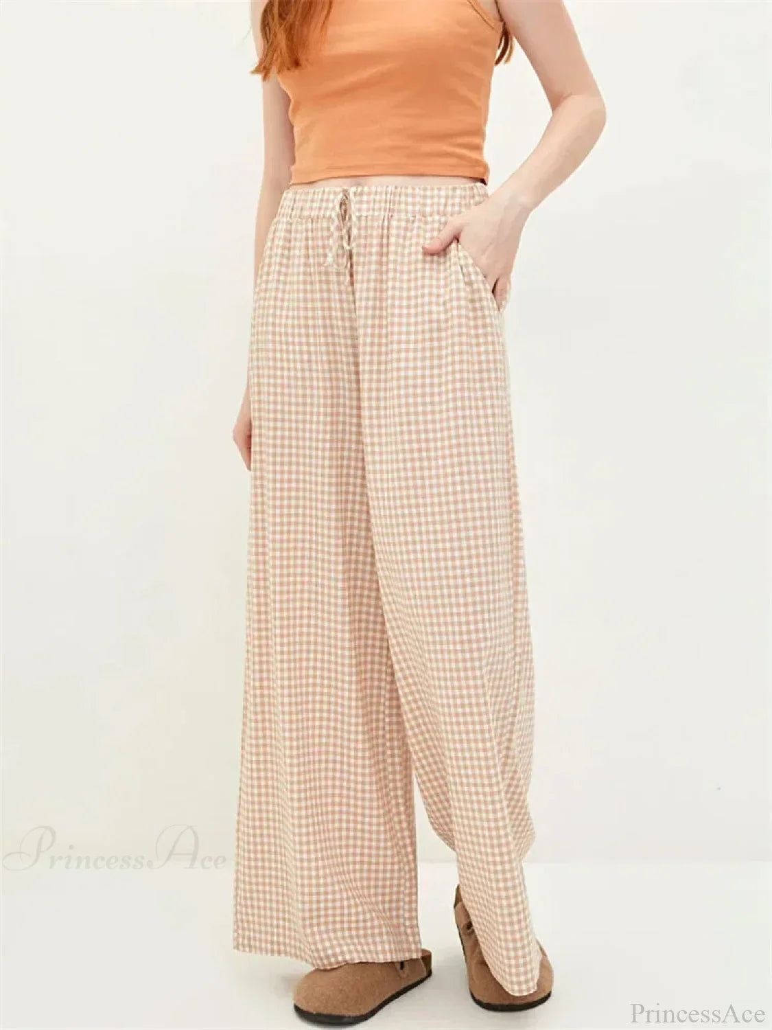 Plaid High-Waisted Drawstring Wide Leg Streetwear Pant image 4