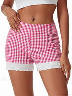 Plaid Lace Crochet Hem Short image 2