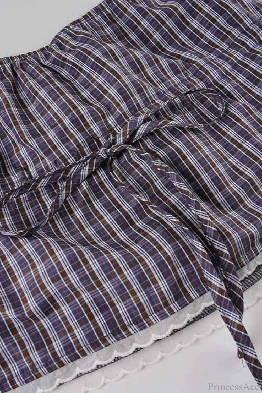 Plaid Lace Cropped Elastic Tie Waist Two Piece Set image 6