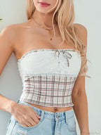 Plaid Lace Patchwork Off-shoulder Strapless Tube Top image 5
