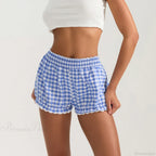 Plaid Lace Trim Elastic Waist Short image 2