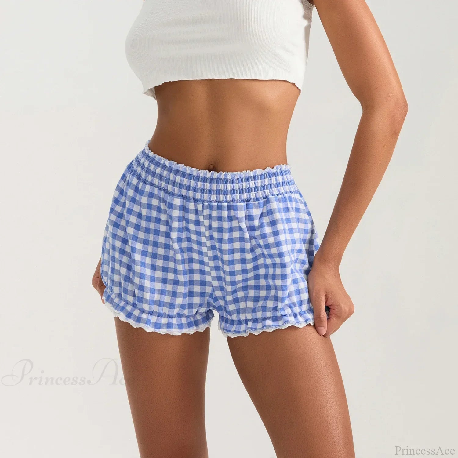 Plaid Lace Trim Elastic Waist Short image 2