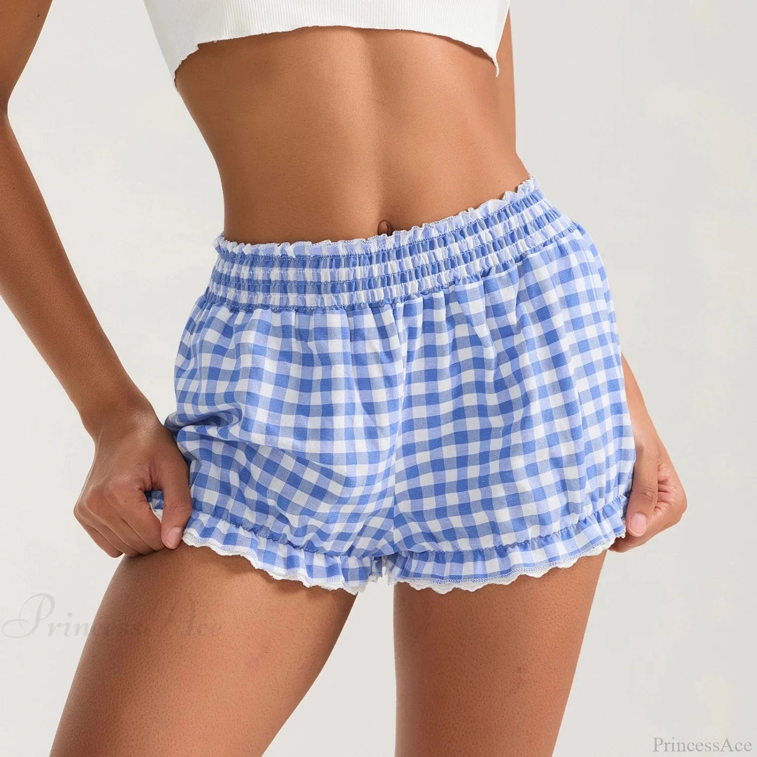Plaid Lace Trim Elastic Waist Short image 1