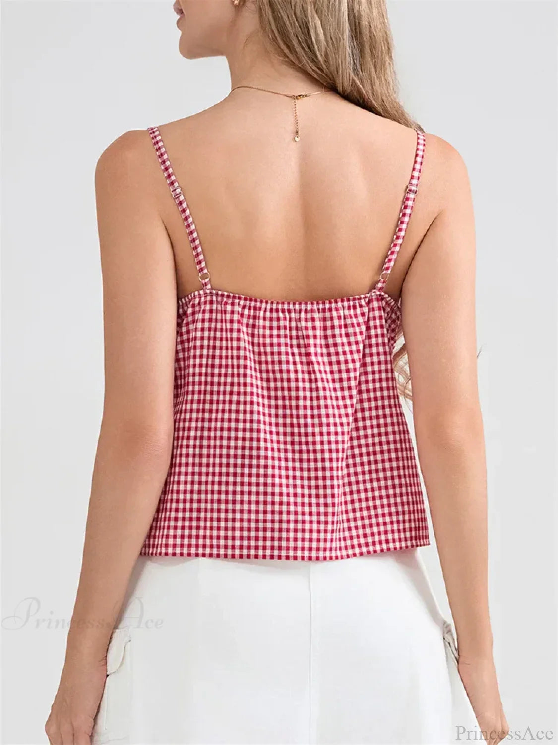 Plaid Lace Trim Spaghetti Strap Tank Crop Top image 3