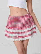 Plaid Layered Lace Zip Skirt image 1