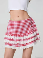 Plaid Layered Lace Zip Skirt image 3