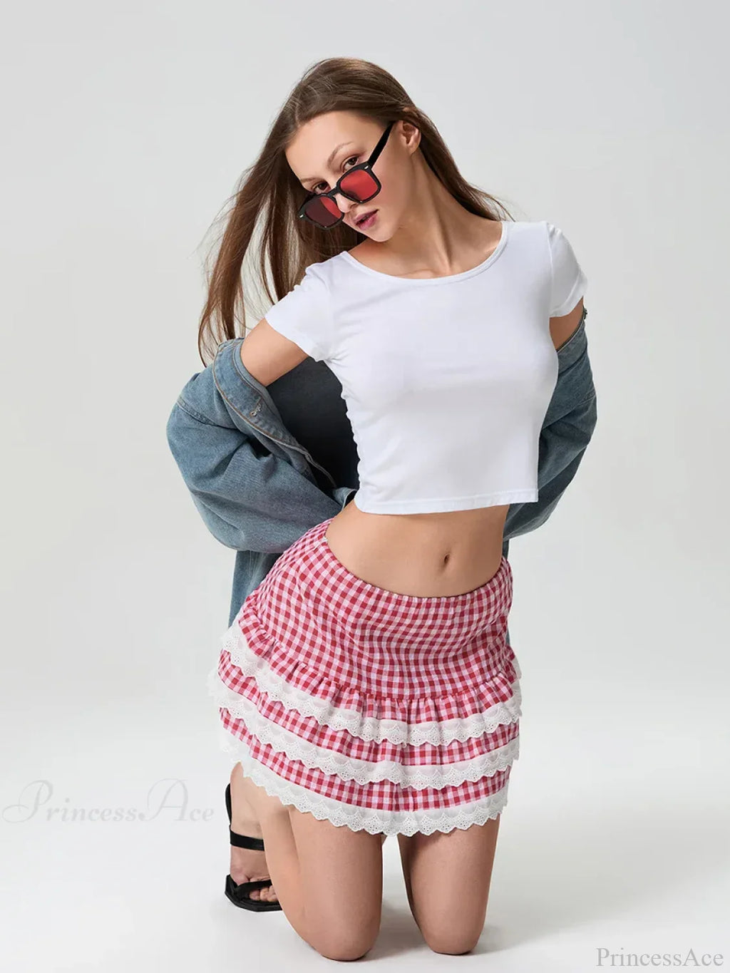 Plaid Layered Lace Zip Skirt image 4