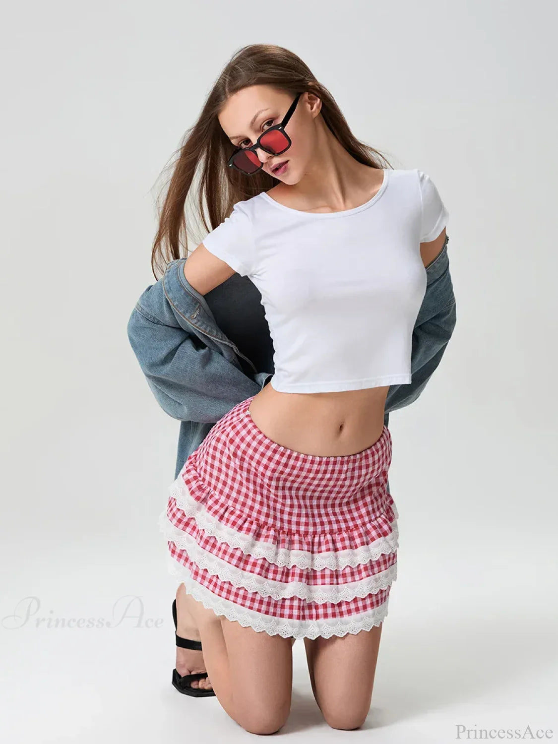 Plaid Layered Lace Zip Skirt image 4
