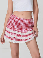 Plaid Layered Lace Zip Skirt image 5