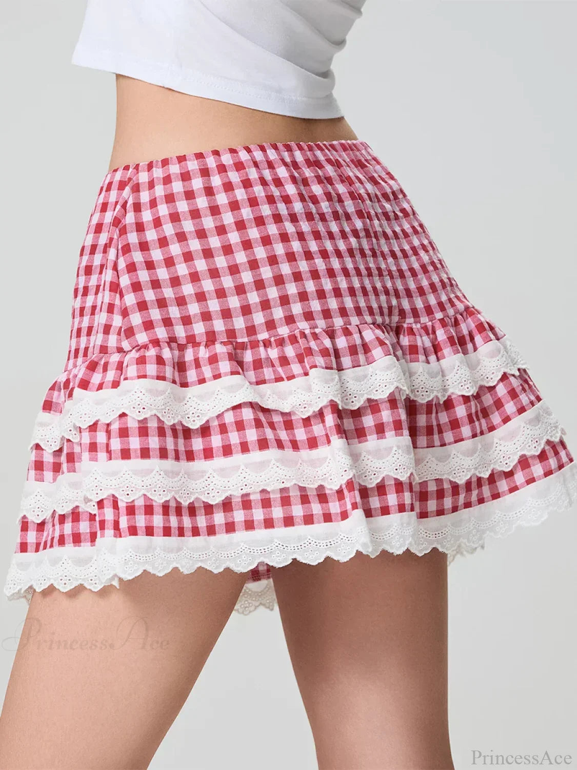 Plaid Layered Lace Zip Skirt image 6