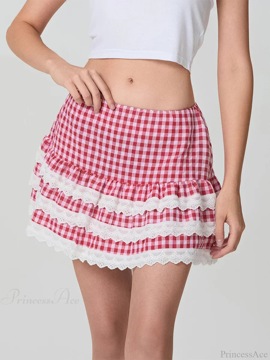 Plaid Layered Lace Zip Skirt image 2