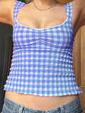 Plaid Low-cut Lace Backless Strap Tank Crop Top image 3