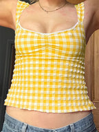 Plaid Low-cut Lace Backless Strap Tank Crop Top image 5