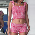 Plaid Matching Cropped Tank High Waist Shorts Two Pieces Set image 7