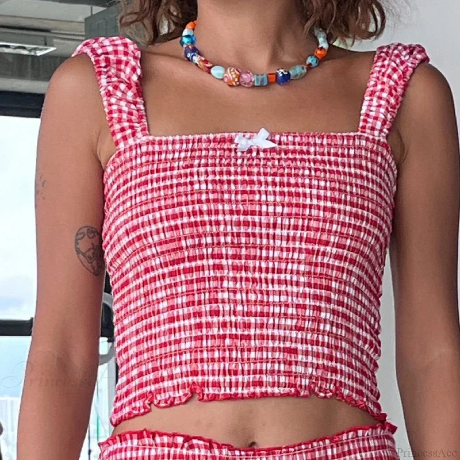Plaid Matching Cropped Tank High Waist Shorts Two Pieces Set image 6