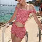 Plaid Matching Cropped Tank High Waist Shorts Two Pieces Set image 4