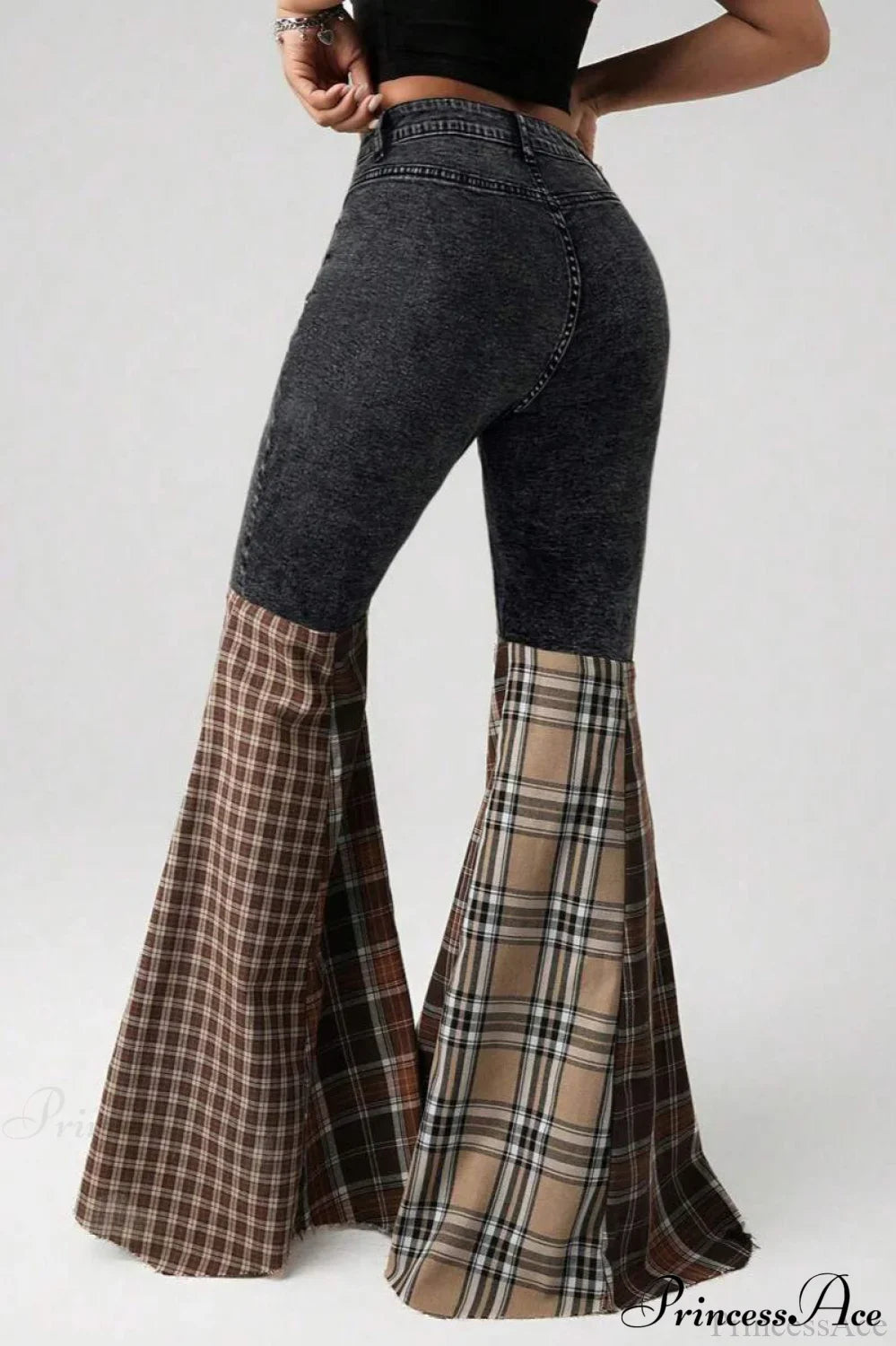 Plaid Patchwork Flared Denim High Waist Jeans image 6