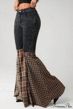 Plaid Patchwork Flared Denim High Waist Jeans image 5